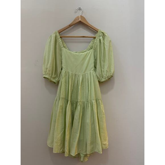 Mable Dresses & Skirts - Mable Cottagecore Milkmaid Ruffle Mini Dress Open Back with Bow Size Med Green